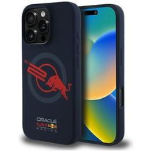 Заредете изображение във визуализатора на галерията – RED BULL case for IPHONE 16 Pro Max compatible with MagSafe RBHMP16X24SIOLVR (Silicone ORBR20 Logo Red Lining) navy
