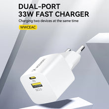 Заредете изображение във визуализатора на галерията – Wozinsky WWCEAC GaN USB-A USB-C 33W wall charger - white
