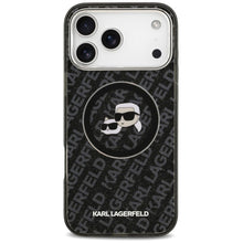 Заредете изображение във визуализатора на галерията – KARL LAGERFELD case for IPHONE 17 Pro Max compatible with MagSafe KLHMP17XHMKBKCHOK (IML Glitter K&amp;C Heads Logo) black
