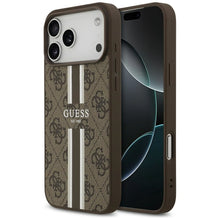 Заредете изображение във визуализатора на галерията – GUESS case for IPHONE 17 Pro Max compatible with MagSafe GUHMP17XP4RPSW (4G Printed Stripes) brown
