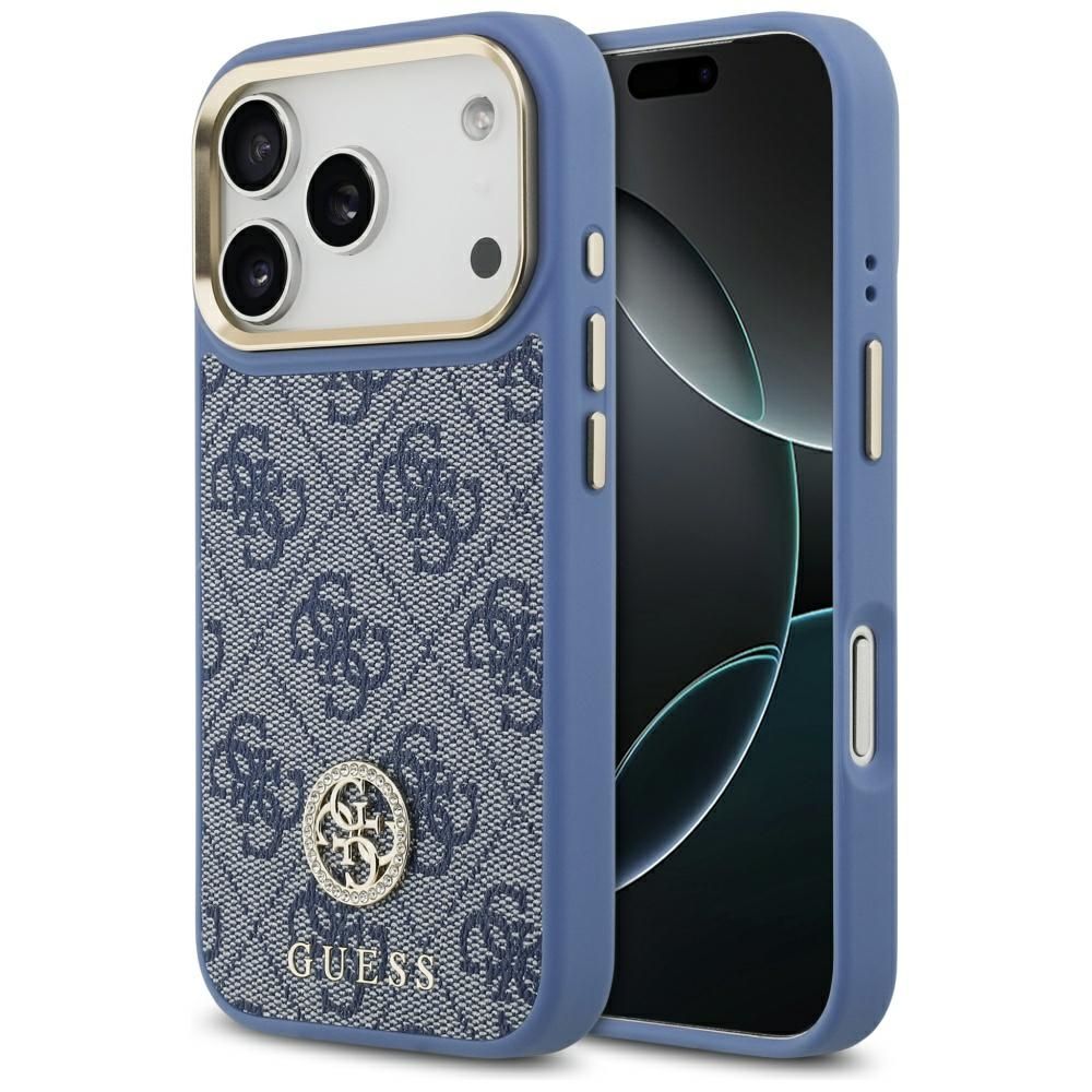 GUESS case for IPHONE 17 Pro compatible with MagSafe GUHMP17LP4GRMDEB (PU W/ 4G Strass Logo) blue
