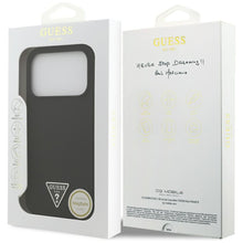 Заредете изображение във визуализатора на галерията – GUESS case for IPHONE 17 Pro compatible with MagSafe GUHMP17LSCTRLMK (Silicone W/ Triangle Logo) black
