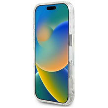 Заредете изображение във визуализатора на галерията – GUESS case for IPHONE 16 Pro Max compatible with MagSafe GUHMP16XHFLPEDH (IML Metal Glitter Flowers Triangle) white
