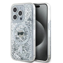 Заредете изображение във визуализатора на галерията – Karl Lagerfeld Liquid Glitter Karl Head MagSafe case for iPhone 15 Pro - transparent
