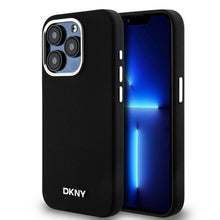 Заредете изображение във визуализатора на галерията – DKNY case for IPHONE 15 Pro compatible with MagSafe DKHMP15LSMCHLK (DKNY HC MagSafe Silicone W/Horizontal Metal Logo) black
