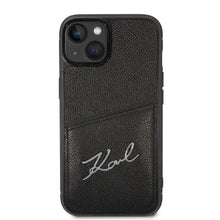 Заредете изображение във визуализатора на галерията – Karl Lagerfeld Signature Logo Cardslot case for iPhone 14 - black
