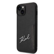 Заредете изображение във визуализатора на галерията – Karl Lagerfeld Signature Logo Cardslot case for iPhone 14 Plus - black
