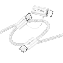 Заредете изображение във визуализатора на галерията – Borofone Cable BX104 Primo - Type C to Type C + Lightning - 60W 3A 1 metre white
