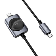 Заредете изображение във визуализатора на галерията – Hoco USB C to USB C cable PD100W with wireless charging for Apple Watch 1,2 m CW66 black
