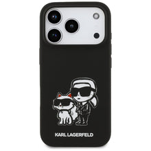 Заредете изображение във визуализатора на галерията – KARL LAGERFELD case for IPHONE 17 Pro compatible with MagSafe KLHMP17LSKCGRGOK (Silicone W/ K&amp;C Sketch &amp; Logo) black
