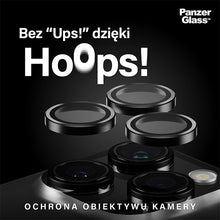 Заредете изображение във визуализатора на галерията – PanzerGlass Hoops Camera Protection for iPhone 15 Pro / 15 Pro Max - with Black Frame
