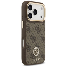 Заредете изображение във визуализатора на галерията – GUESS case for IPHONE 17 Pro compatible with MagSafe GUHMP17LP4GRMDEW (PU W/ 4G Strass Logo) brown
