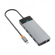 Заредете изображение във визуализатора на галерията – WiWU - HUB 12in1 pro USB3.0x2+USB2.0x2+PD(100W)+USB-C(3.0)+SD/TF(2.0)+HDMIx2(4K30HZ)+VGA (1080P)+LAN (Gigabit)
