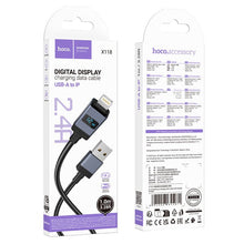 Заредете изображение във визуализатора на галерията – Cable USB A to Lightning Hoco 2,4A with display 1 m X118 black
