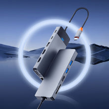 Заредете изображение във визуализатора на галерията – WiWU - HUB 12in1 pro USB3.0x2+USB2.0x2+PD(100W)+USB-C(3.0)+SD/TF(2.0)+HDMIx2(4K30HZ)+VGA (1080P)+LAN (Gigabit)
