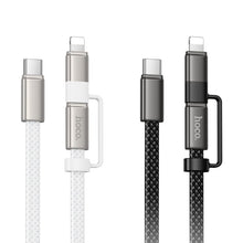 Заредете изображение във визуализатора на галерията – Flat Cable USB C to USB C/iP 2in1 Hoco 3A 60W 1 m X125 black
