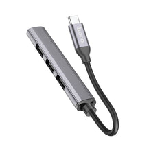Заредете изображение във визуализатора на галерията – Adapter HUB 4w1 (USB 3.0+USB 2.0 x 3) USB-A Hoco HB26 szary
