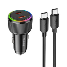 Заредете изображение във визуализатора на галерията – HOCO car charger 2 x Type C QC PD 50W + cable Type C to Type C NZ14B black
