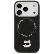 Заредете изображение във визуализатора на галерията – KARL LAGERFELD case for IPHONE 17 Pro compatible with MagSafe KLHMP17LPSMLRCHK (PU Choupette Pin) black
