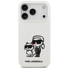 Заредете изображение във визуализатора на галерията – KARL LAGERFELD case for IPHONE 17 Pro compatible with MagSafe KLHMP17LSKCGRGOH (Silicone W/ K&amp;C Sketch &amp; Logo) white

