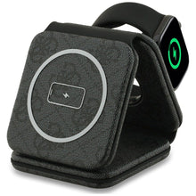 Заредете изображение във визуализатора на галерията – Wireless charger 3in1 compatible with MagSafe 15W GUESS GUE005639 black
