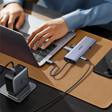 Заредете изображение във визуализатора на галерията – Ugreen CM498 15600 USB-C adapter - 3x USB-A 3.0 / HDMI / VGA / RJ45 / SD / TF card reader / USB-C PD - gray
