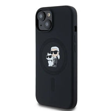 Заредете изображение във визуализатора на галерията – Karl Lagerfeld Silicone Karl&amp;Choupette MagSafe case for iPhone 15 / 14 / 13 - black
