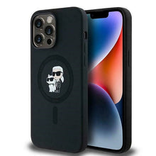 Заредете изображение във визуализатора на галерията – Karl Lagerfeld Silicone Karl&amp;Choupette MagSafe case for iPhone 14 Pro - black
