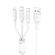 Заредете изображение във визуализатора на галерията – HOCO кабел 3в1 USB A към Lightning / Micro USB / Type C 2A X25 1 м бял
