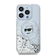 Заредете изображение във визуализатора на галерията – Karl Lagerfeld Liquid Glitter Choupette Head MagSafe case for iPhone 15 Pro - transparent

