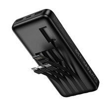 Заредете изображение във визуализатора на галерията – Powerbank Hoco 10000 mAh 2A with four built-in cables USB A + USB C+ Lightning + Micro USB J163 black
