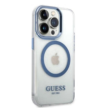 Заредете изображение във визуализатора на галерията – Guess Metal Outline MagSafe case for iPhone 14 Pro - blue
