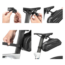 Заредете изображение във визуализатора на галерията – Rockbros B69 bicycle saddle bag 1.7l with easy release system - black

