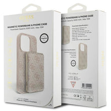 Заредете изображение във визуализатора на галерията – Guess 4G Metal Logo case set for iPhone 15 + 5000mAh MagSafe power bank - pink
