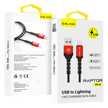 Заредете изображение във визуализатора на галерията – Blavec Cable Raptor braided - USB to Lightning - 2,4A 1 metre (CRA-UL24BR10) black-red
