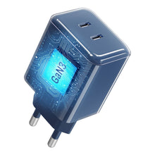 Заредете изображение във визуализатора на галерията – Phone charger Forcell F-Energy GaN III Crystal Color 2x USB C AVS SSFC3.0 60W + silicone cable USB C to USB C VT-60 dark blue
