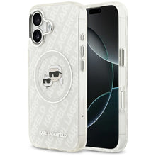 Заредете изображение във визуализатора на галерията – KARL LAGERFELD case for IPHONE 17 compatible with MagSafe KLHMP17SHMKBKCHOG (IML Glitter K&amp;C Heads Logo) gray
