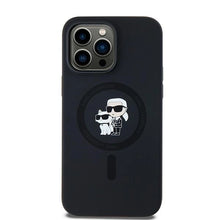 Заредете изображение във визуализатора на галерията – Karl Lagerfeld Silicone Karl&amp;Choupette MagSafe case for iPhone 14 Pro - black
