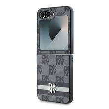 Заредете изображение във визуализатора на галерията – DKNY case for SAMSUNG Z Flip 6 DKHCZF6PCPTSSK (HC PU Chequered Pattern W/ Printed Stripes) black
