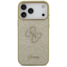 Заредете изображение във визуализатора на галерията – GUESS case for IPHONE 17 Pro Max GUHCP17XHG4SGCD (Fixed Glitter Big 4G Metal Frame) gold
