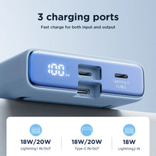 Заредете изображение във визуализатора на галерията – Powerbank Joyroom JR-PBM01 magnetic 10000mAh 20W with stand + Lightning cable - USB-C - blue
