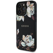 Заредете изображение във визуализатора на галерията – GUESS case for IPHONE 16 Pro compatible with MagSafe GUHMP16LPGNMPLMK (PU Grained Flowers Classic Logo) black
