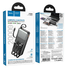 Заредете изображение във визуализатора на галерията – Powerbank 20000 mAh QC PD 2A 22,5W with built-in cables USB A + USB C + Lightning + Micro USB Hoco J156A black
