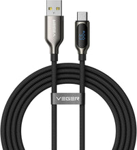 Заредете изображение във визуализатора на галерията – Cable with LED display USB A to Type C VEGER PD 3A 66W AC1-XHJ 1,2 m black
