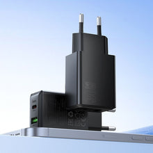 Заредете изображение във визуализатора на галерията – HOCO wall charger USB A + Type C PD QC3.0 AFC 3A 30W N71 black

