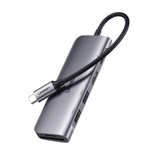 Заредете изображение във визуализатора на галерията – Ugreen CM195 ​​6in1 adapter USB-C - HDMI / 2x USB-A 3.0 / USB-C PD / SD / TF reader - gray
