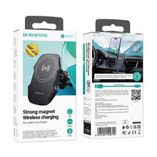 Заредете изображение във визуализатора на галерията – Borofone Car holder BH215 Adelante magnetic with induction charging to air vent black
