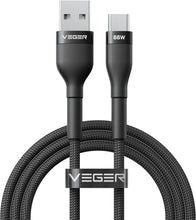Заредете изображение във визуализатора на галерията – Cable USB A to Typ C VEGER PD 11V 6A 66W AC04 1,2 m black
