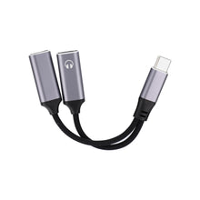 Заредете изображение във визуализатора на галерията – Adaptor AUX 2in1 Type C (male) to Type C (female) / Type C (female) Blue Star black [DAC] - max 25W charging
