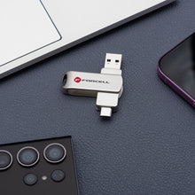 Заредете изображение във визуализатора на галерията – FORCELL F-DATA pendrive Metal Duo 64GB USB3.2 Gen 1 (USB A / Type C) silver
